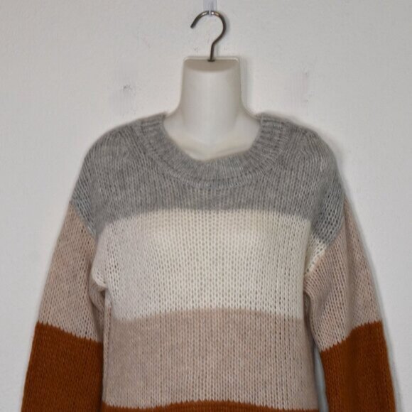 GAP Striped Sweater Sz S Alpaca Wool Colorblock Slouchy Neutral Minimalist - Picture 2 of 14